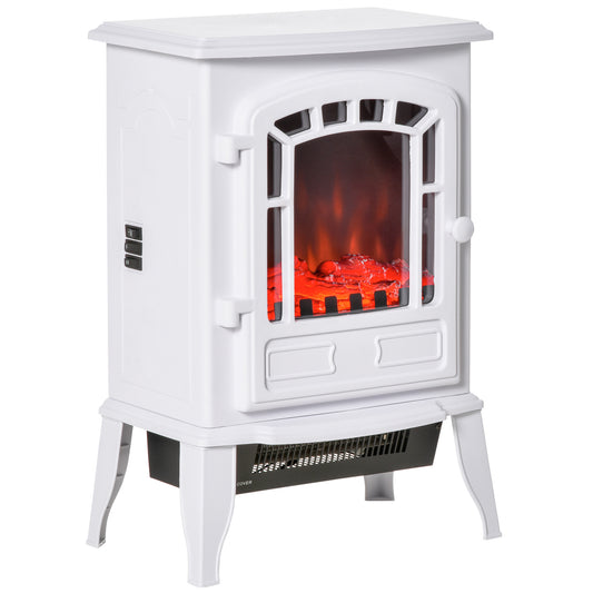 HOMCOM 22" Free standing Electric Fireplace Stove, Fire Place Heater with Realistic Flame Effect, Overheat Safety Protection, 750W / 1500W, White