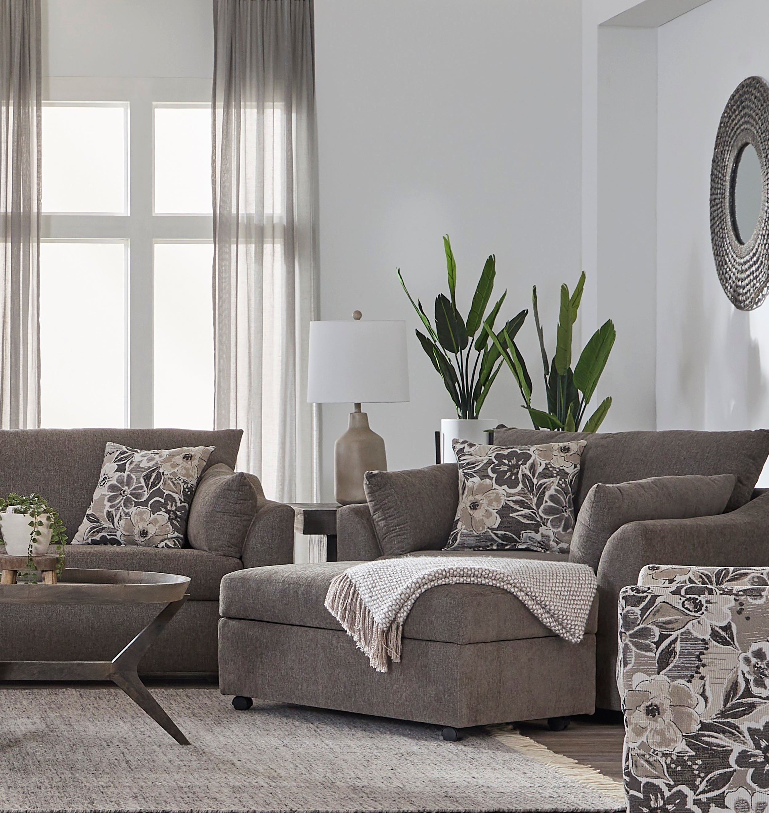 Dexter Fern and Charcoal Sofa and Loveseat