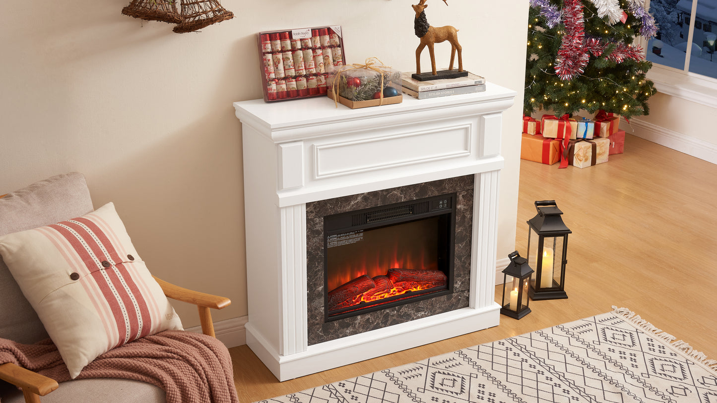 Electric Fireplace with Mantel,fireplace mantel surround with 23" Fireplace Insert, Adjustable Flame, Remote Control-White,41.34"W*14"D*40"H