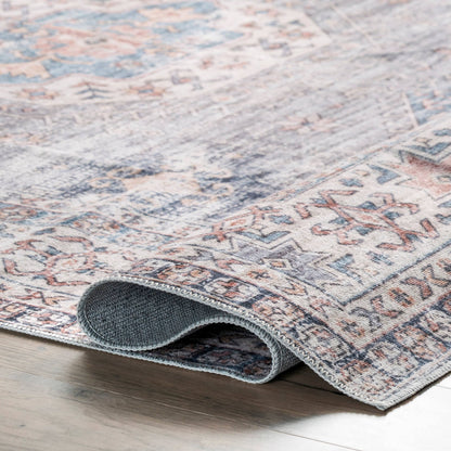 Drina Machine Washable Distressed Area Rug: Blue / Rectangle / 5' x 8'