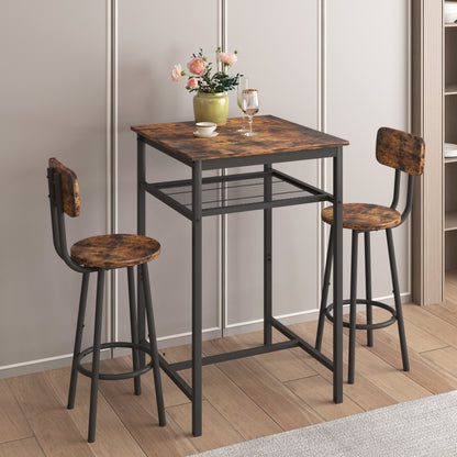 Bar table, equipped with 2 bar stools , with backrest and partition (Rustic Brown)