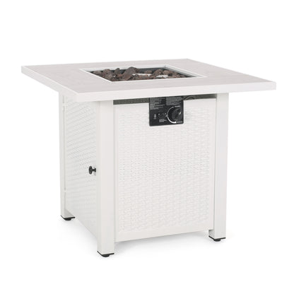 30" Outdoor 40,000BTU Square Iron Fire Pit with Ceramic Tile Top,  White