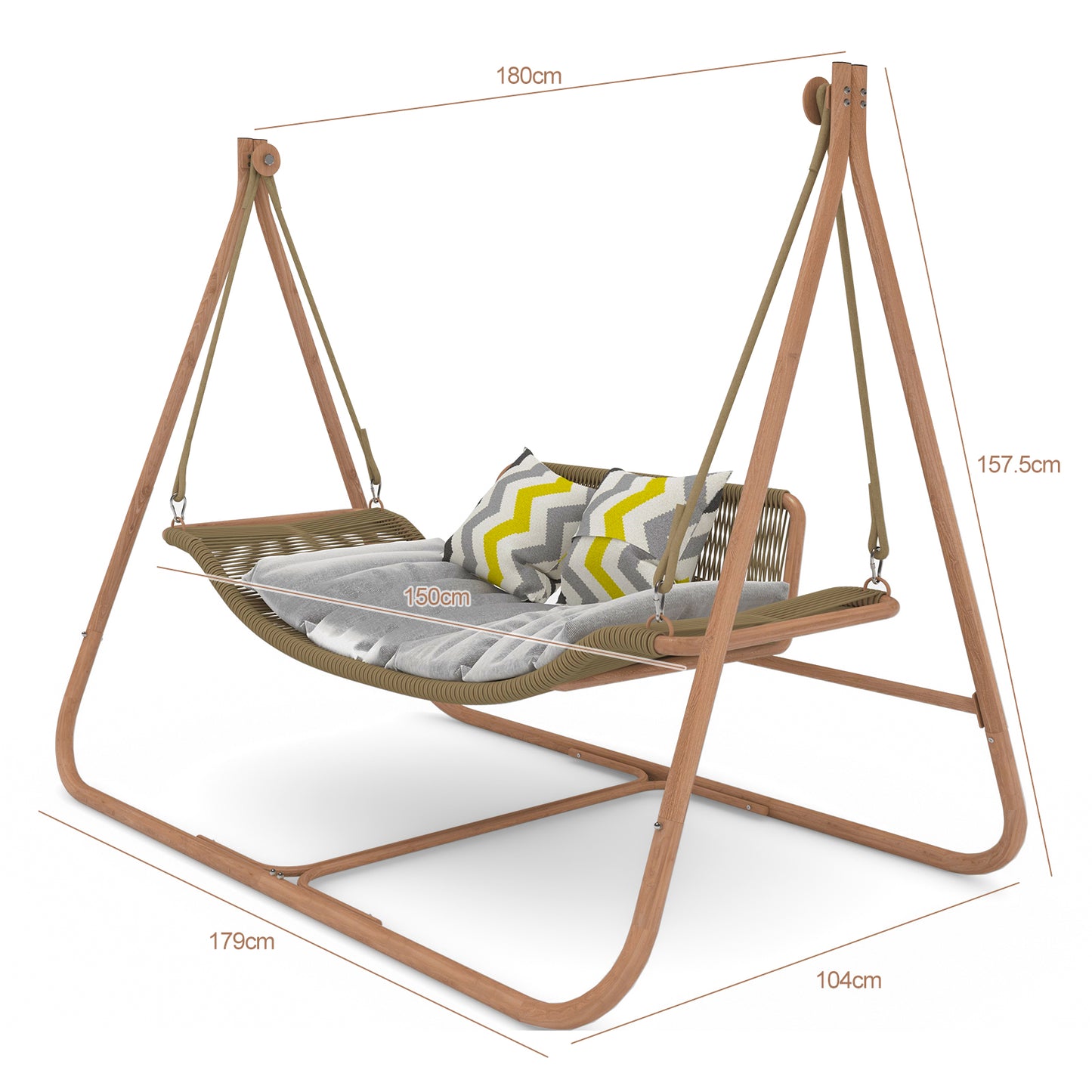 Hammock Swing Chair with Stand for Indoor,Outdoor, Anti-Rust Wood-Colored Frame 570 lbs Capacity with Cushion Oversized Double Hammock Chair for Patio Balcony Bedroom Ban on Amazon(OLD W1132P155978)