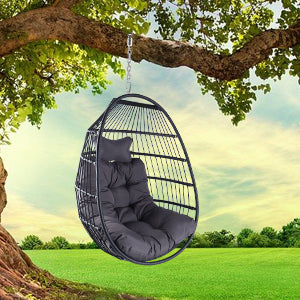 Swing Hammock Egg Basket Chairs Without Stand Indoor Outdoor, UV Resistant Cushion Hanging Chair, Foldable Frame 350lbs Capacity Ceiling Hammock Chair for Patio Porch Backyard Balcony