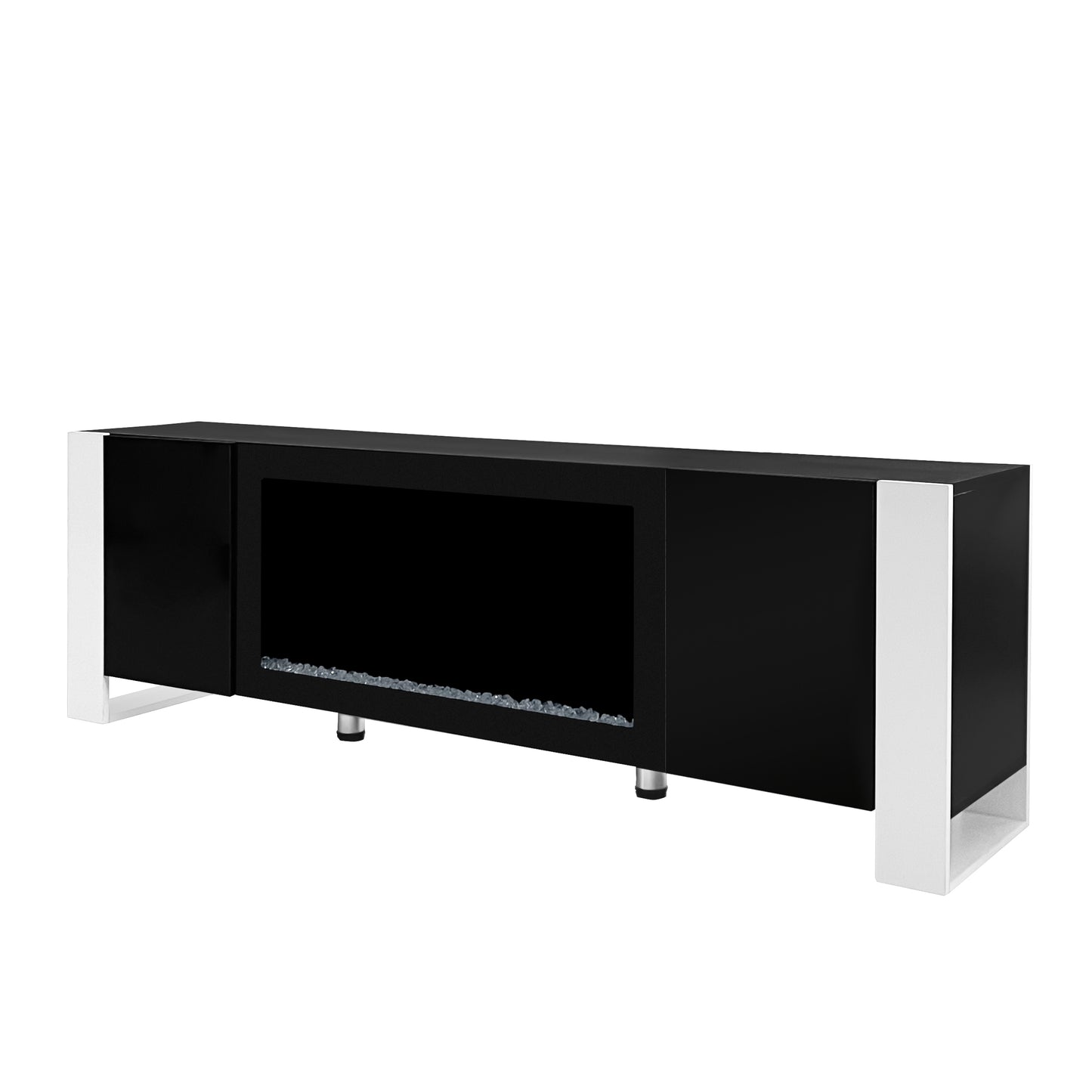 ON-TREND Modern TV Stand with 34.2" Non-heating Electric Fireplace, High Gloss Entertainment Center with 2 Cabinets, Media Console for TVs up to 78", Black