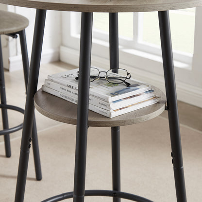 Round bar stool set with shelf, upholstered stool with backrest Grey, 23.62'' W x 23.62'' D x 35.43'' H.