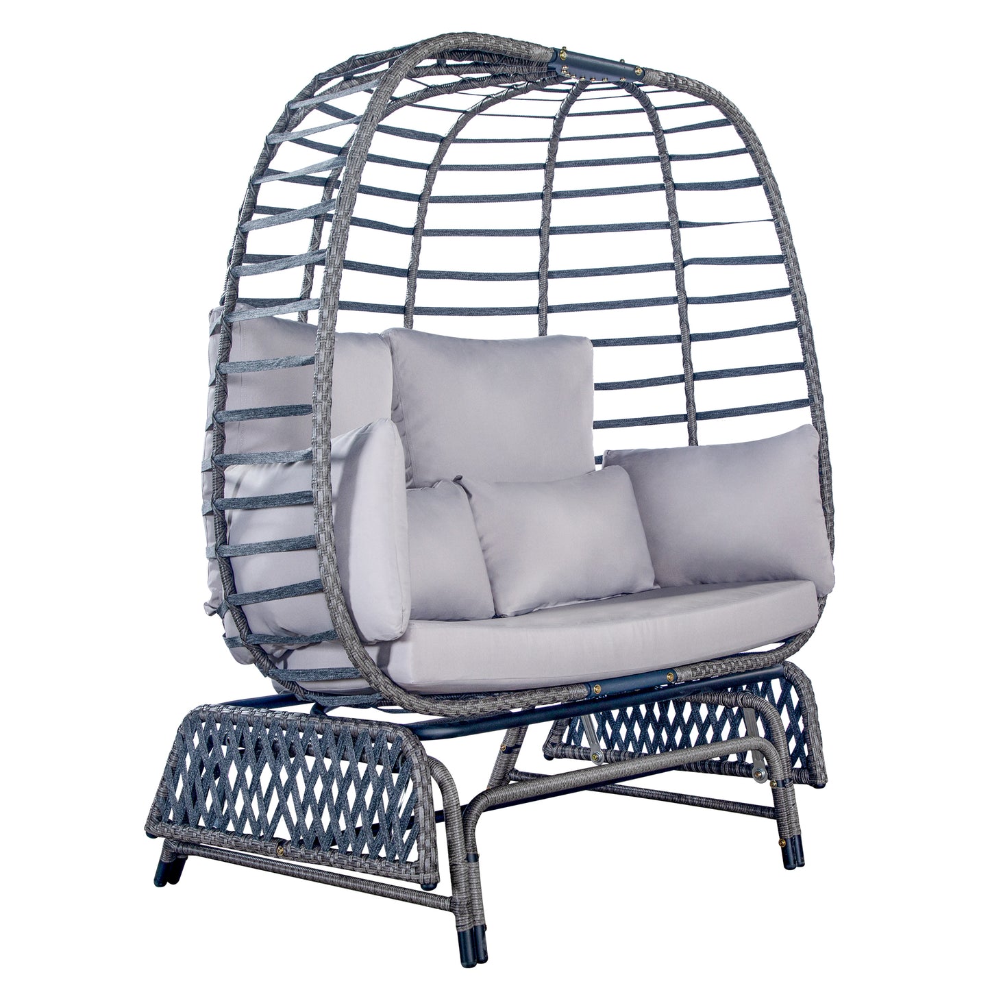 2 person Swing egg chair with rocking glide frame and cushion