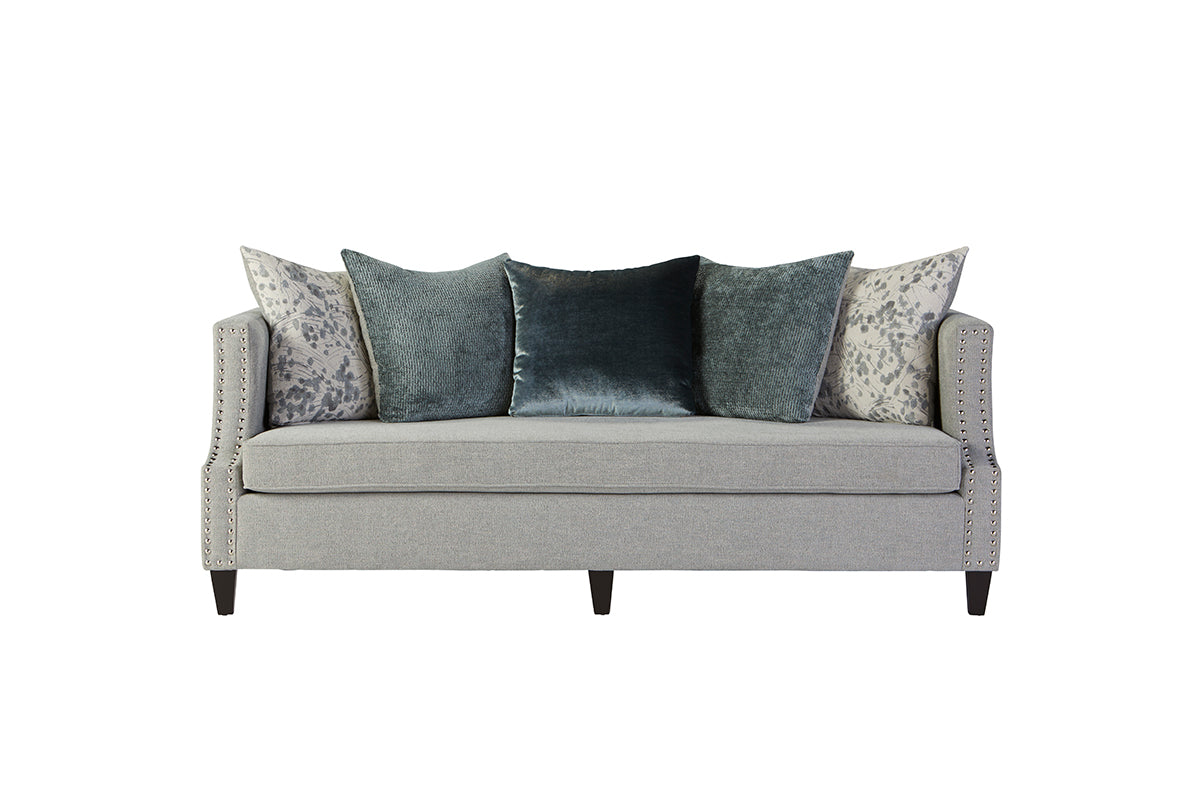 Moondance Mist Chrome Nailhead Sofa and Loveseat