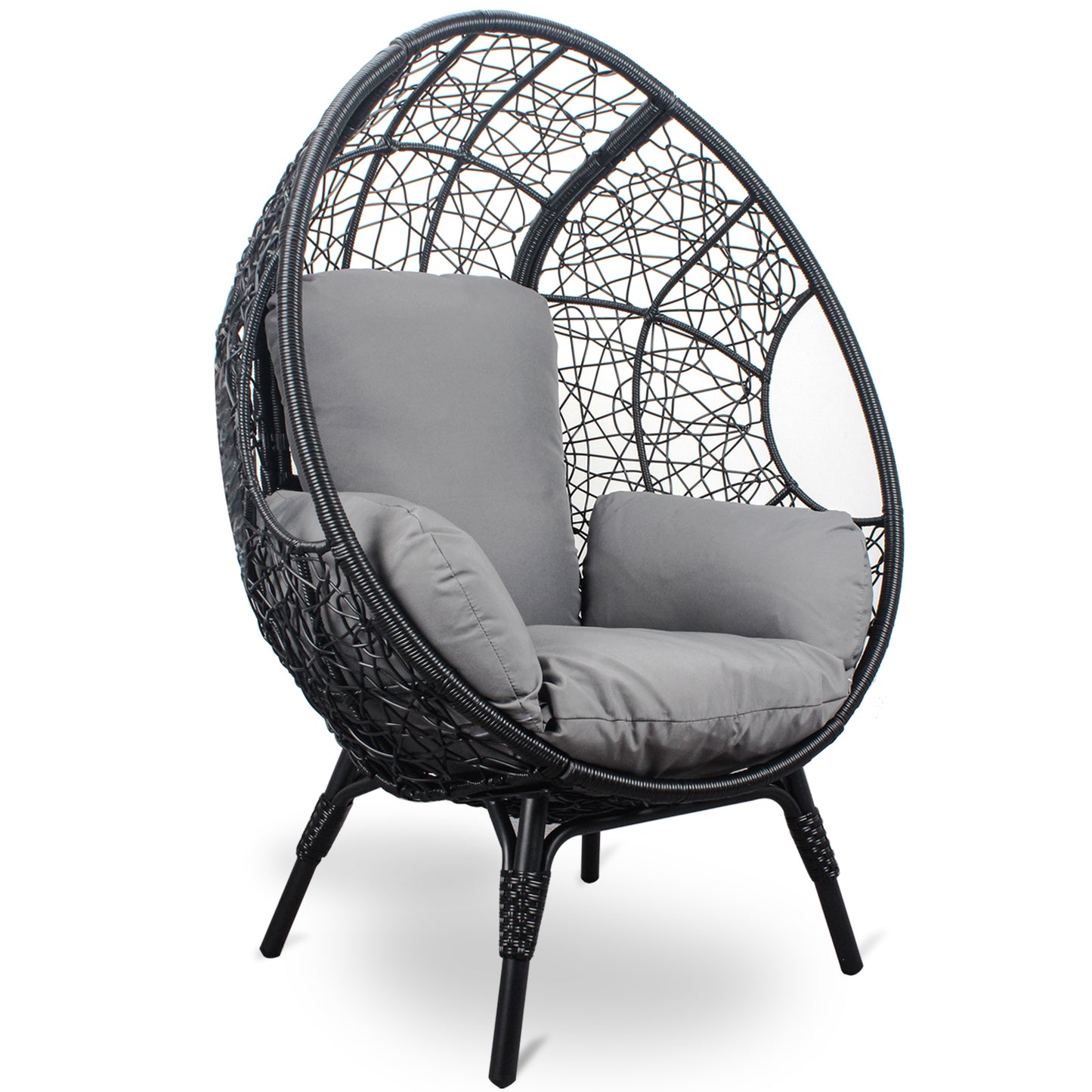 Patio PE Wicker Egg Chair Model 3 with Black Color Rattan Grey Cushion