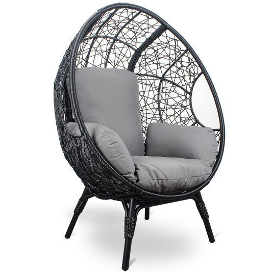 Patio PE Wicker Egg Chair Model 3 with Black Color Rattan Grey Cushion