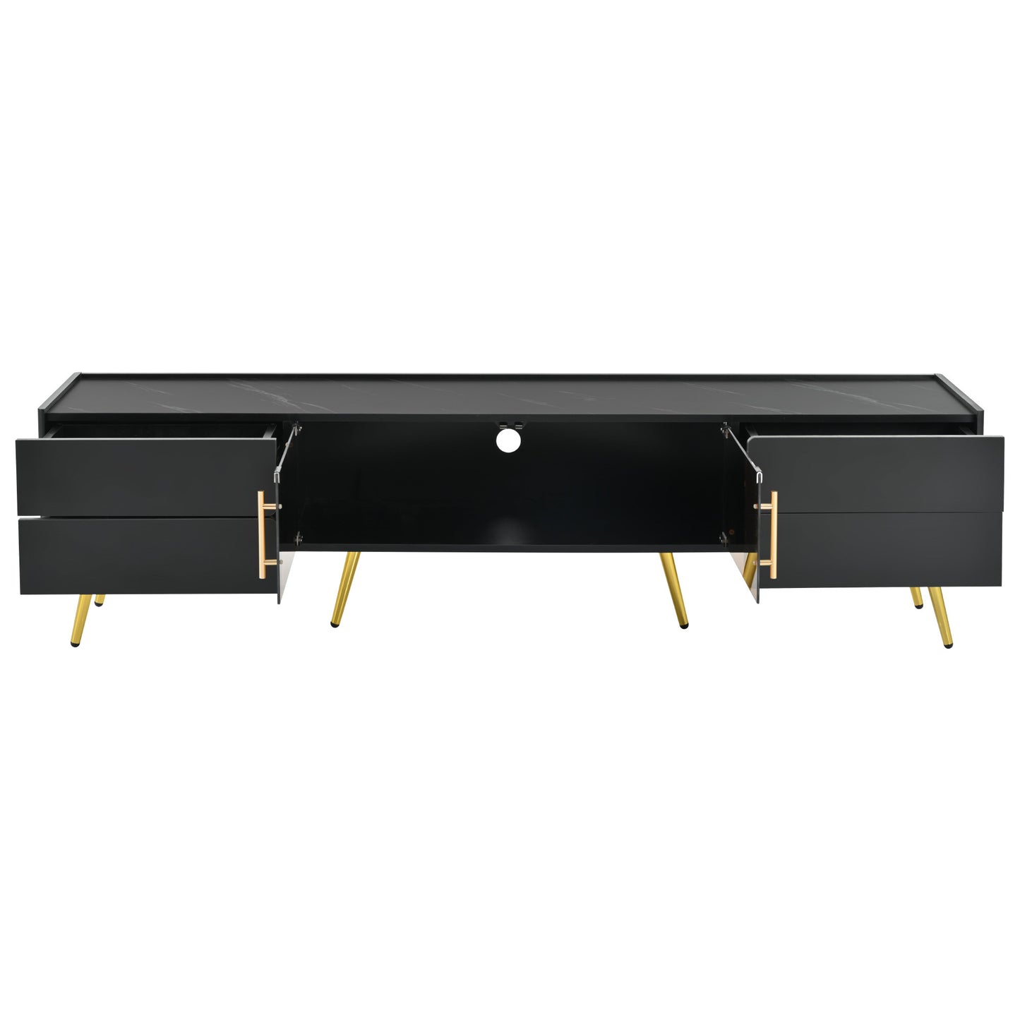 U-Can Modern TV Stand with LED lights for TVs up to 80 Inches, Entertainment Center with 4 Drawers and 1 Cabinet with Brown Glass Door, Media Console with Metal Legs and Handles for Living room