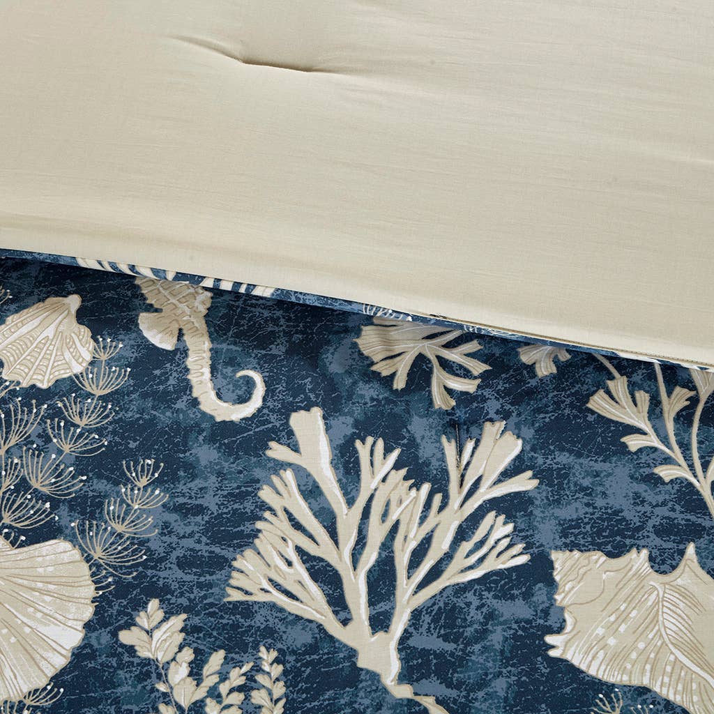 Seashell Coastal Navy Blue 7-Piece Comforter Set: King