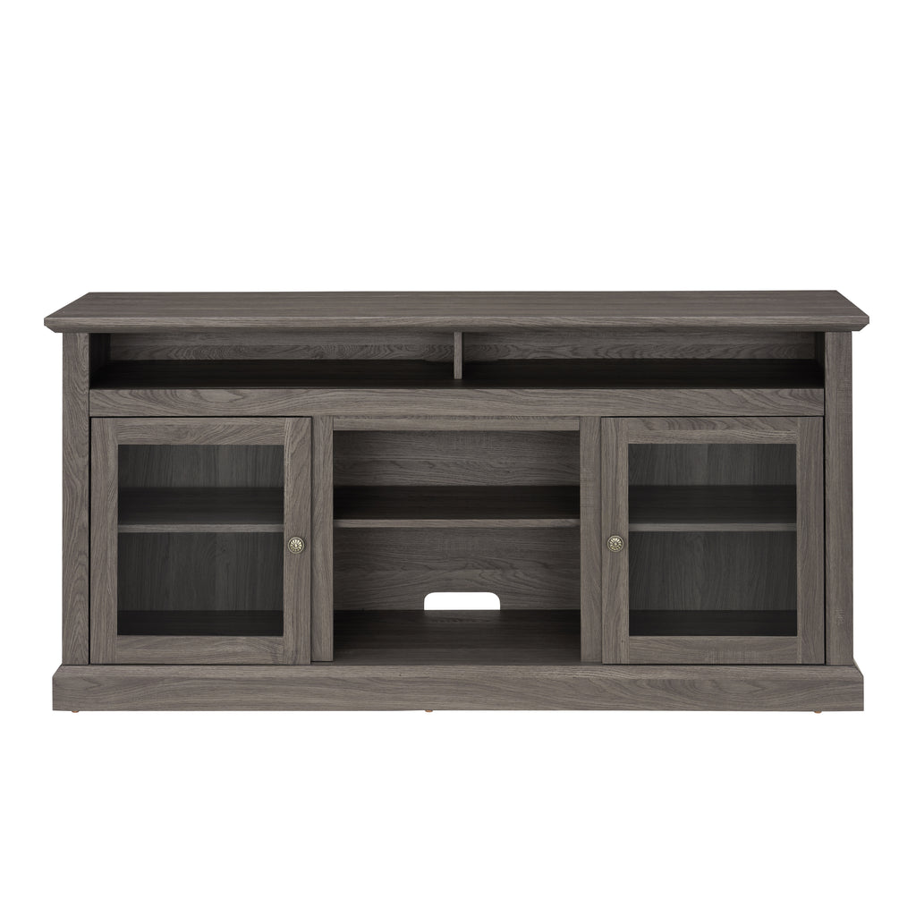 Contemporary TV Media Stand Modern Entertainment Console for TV Up to 65" with Open and Closed Storage Space, Dark Walnut/Black, 60"W*15.75"D*29"H