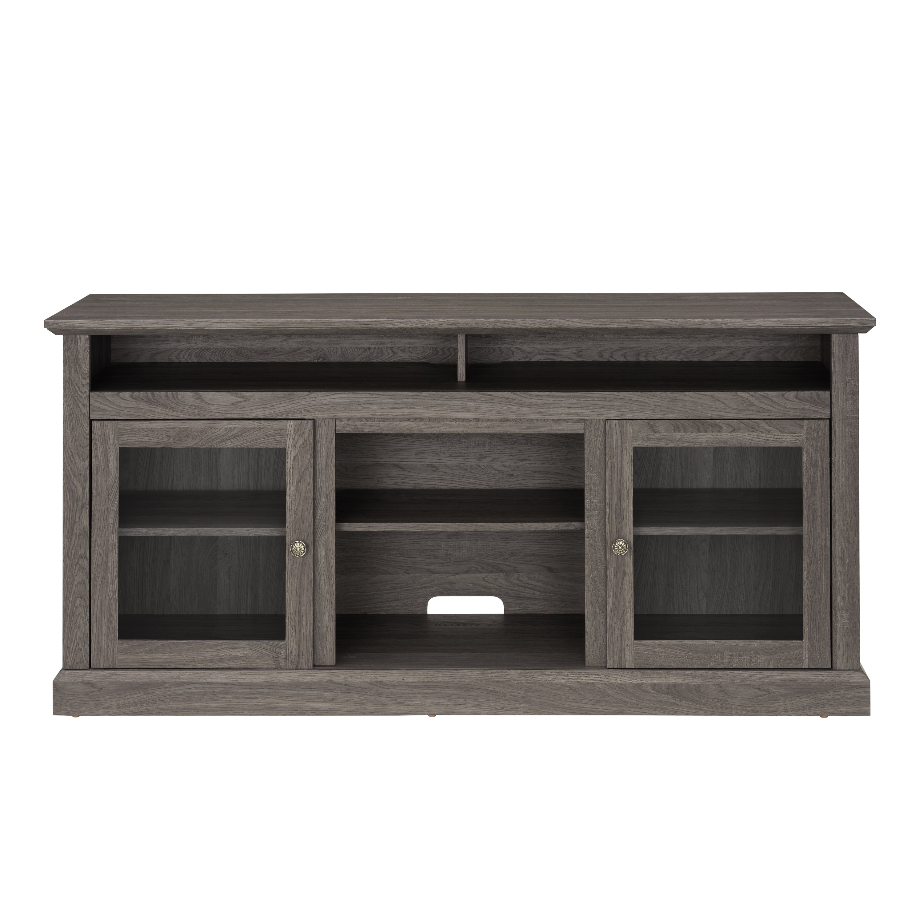 Contemporary TV Media Stand Modern Entertainment Console for TV Up to 65" with Open and Closed Storage Space, Dark Walnut/Black, 60"W*15.75"D*29"H