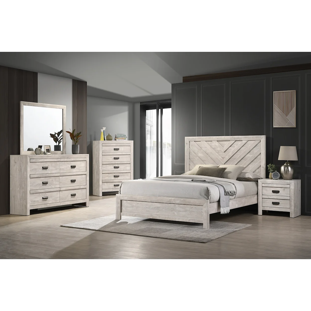 Valor Driftwood White Twin Size Bedroom Set