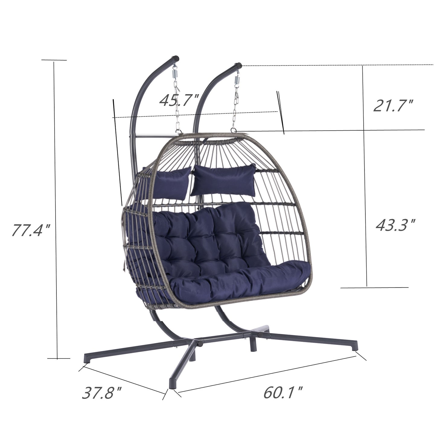 2 Person Outdoor Rattan Hanging Chair Patio Wicker Egg Chair