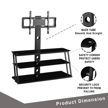 Black Multi-Function Angle And Height Adjustable Tempered Glass  TV Stand