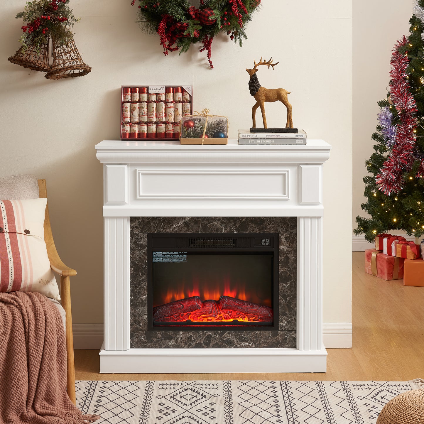 Electric Fireplace with Mantel,fireplace mantel surround with 23" Fireplace Insert, Adjustable Flame, Remote Control-White,41.34"W*14"D*40"H