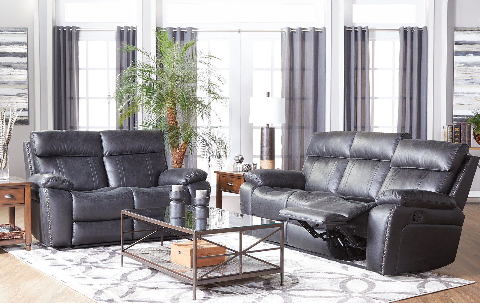 Ridgeline Midnight Reclining Sofa and Reclining Loveseat