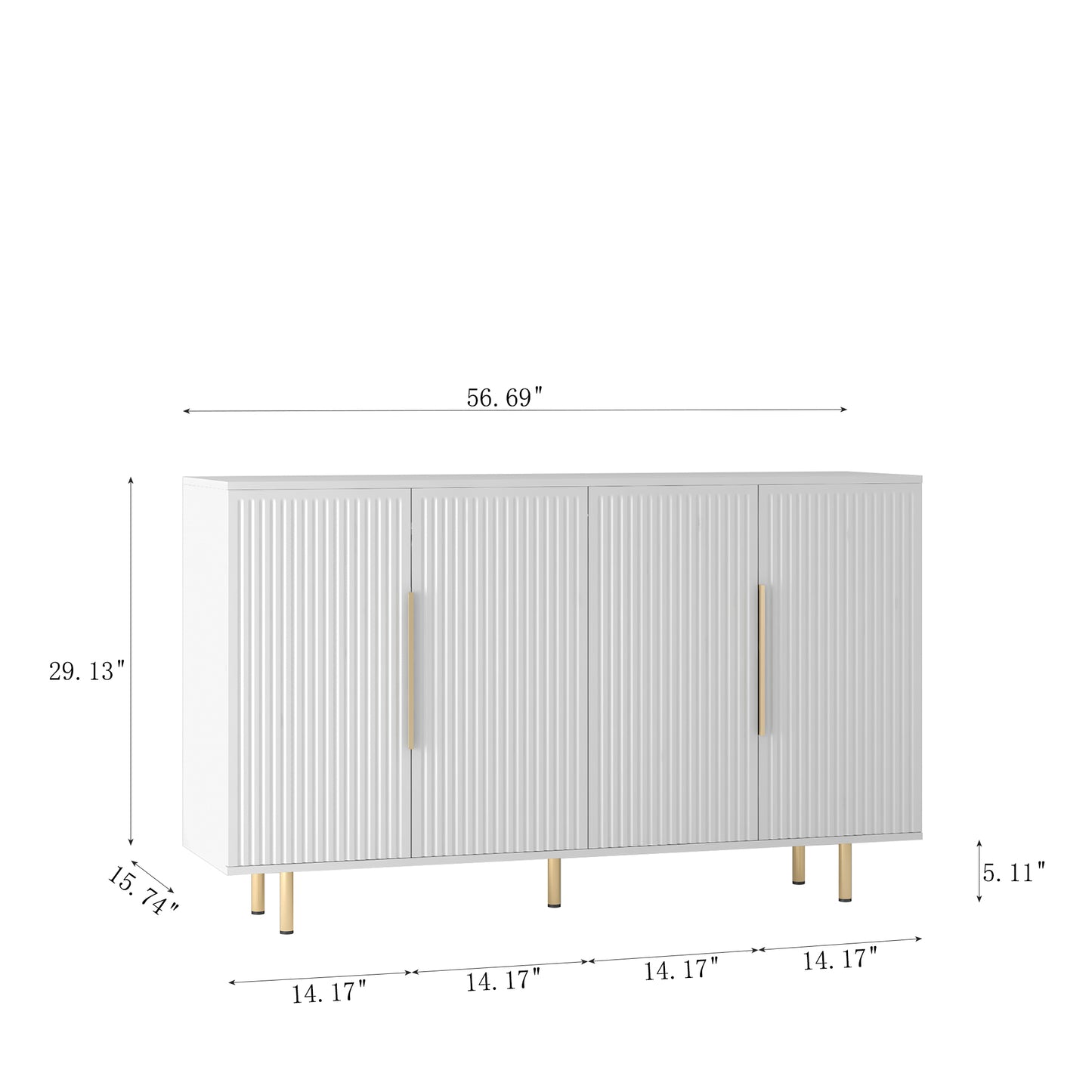 White Modern Buffet Cabinet with Storage, Fluted Sideboard Large Buffet with Adjustable Shelves, Credenza, Accent Cabinet Console Table