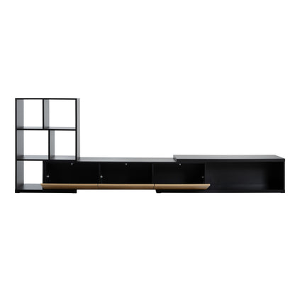 ON-TREND 74.8''-126'' Extendable TV Stand with 3 Tier Bookshelves for TVs up to 110'', Adjustable Entertainment Center with Storage Cabinets, Sliding Tabletop Media Console for Living Room, Black