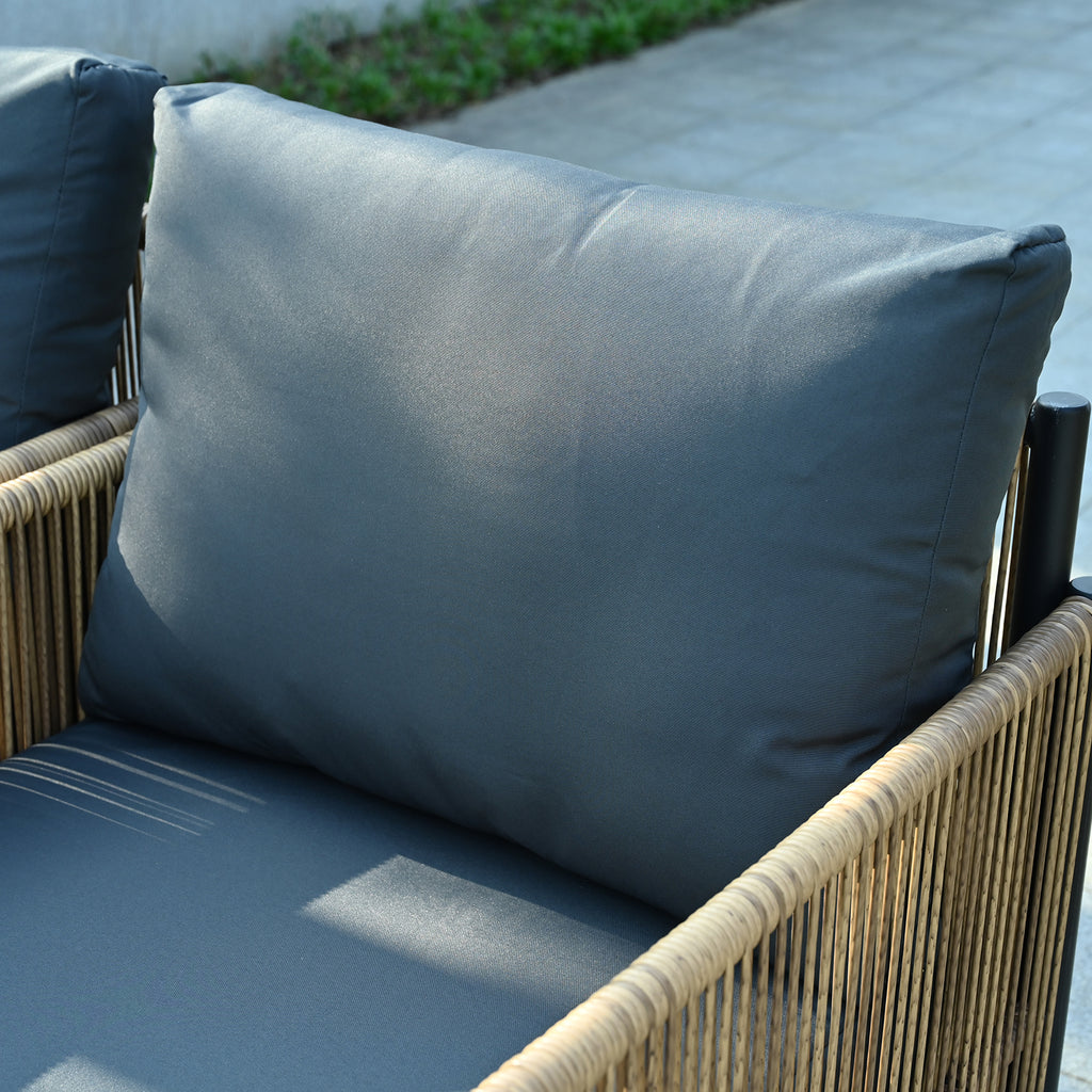 Patio 4 Pieces Brown PE Wicker Sofa Set with Grey Cushion