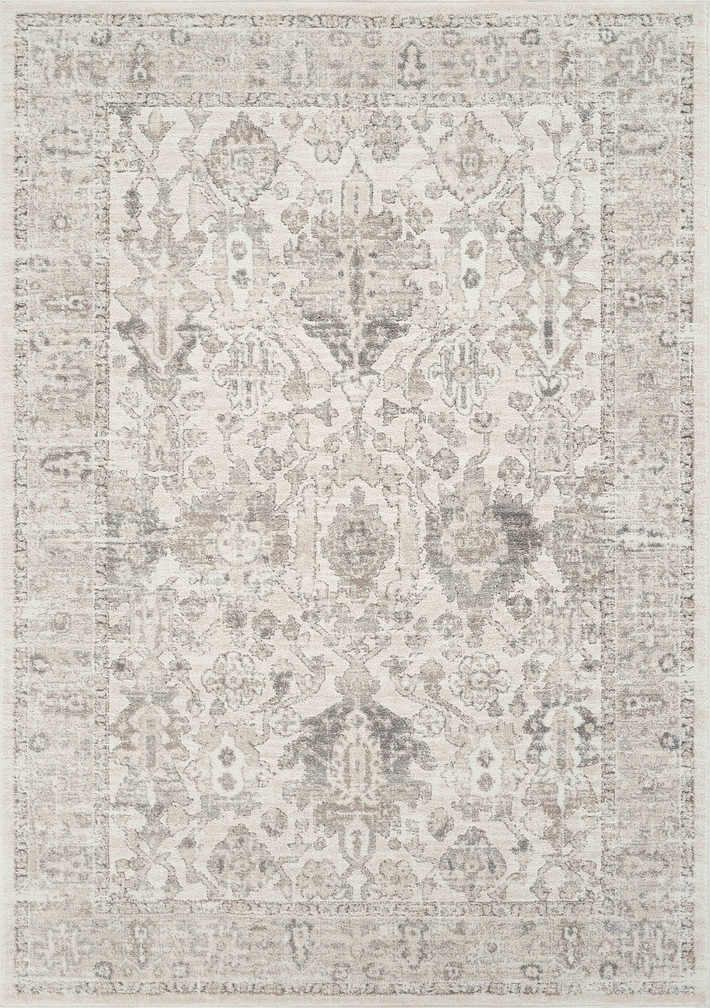 Beau Vintage Cream and Grey Distressed Medallion Design: 5'3" x 7'7"