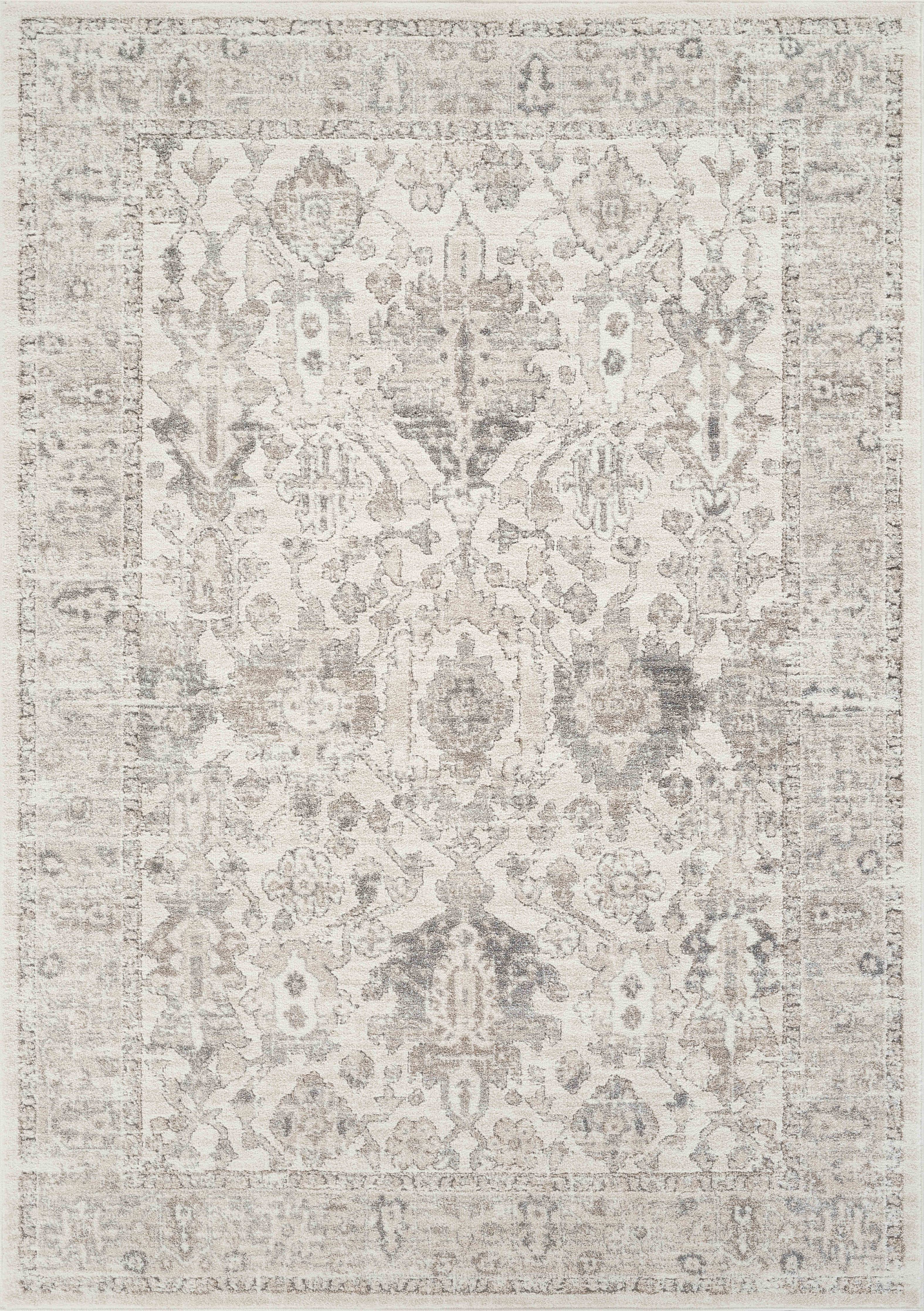 Beau Vintage Cream and Grey Distressed Medallion Design: 5'3" x 7'7"