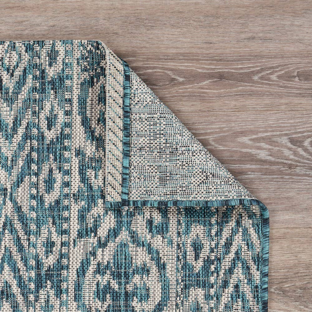 Sylvestra Geometric Blue/Green Indoor/Outdoor Area Rug: Ivory/Teal / 5' x 8'