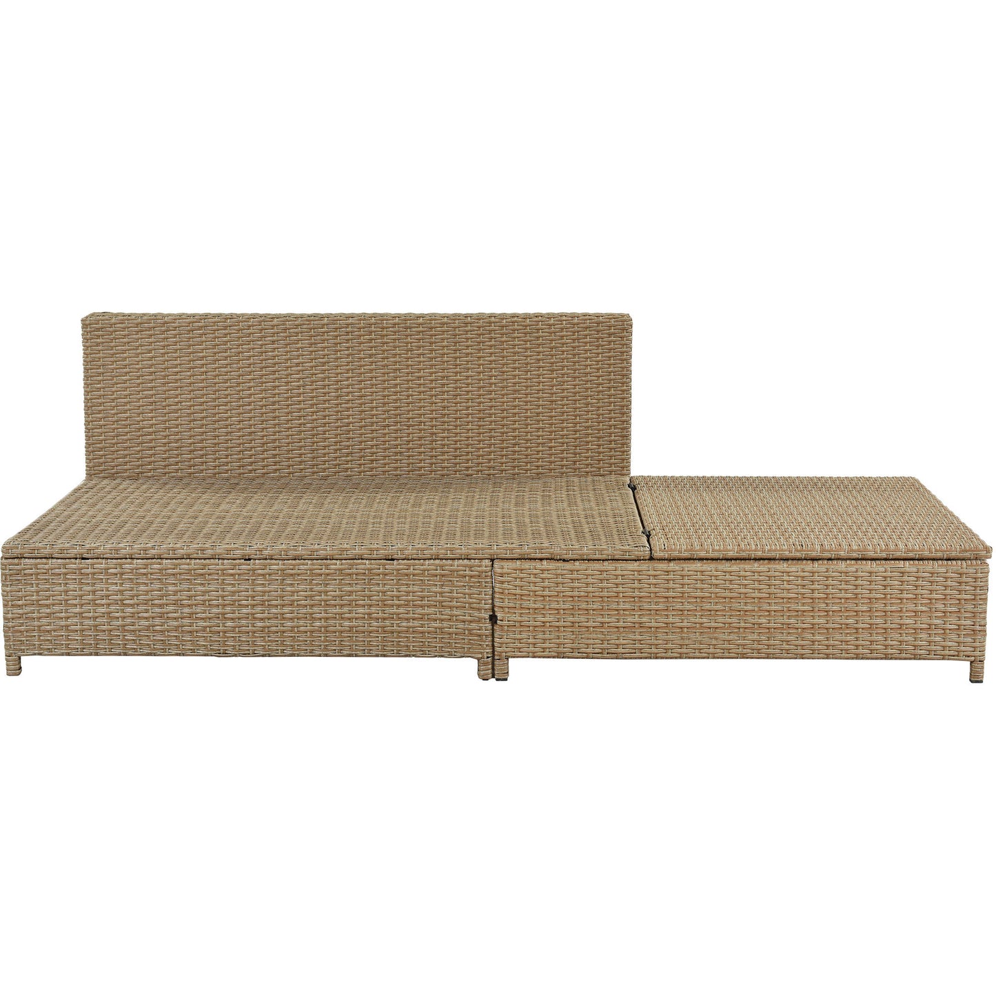 Patio 3-Piece Rattan Sofa Set All Weather PE Wicker Sectional Set with Adjustable Chaise Lounge Frame and Tempered Glass Table, Natural Brown