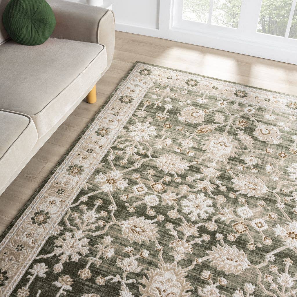 Abani Rugs Ivy Vintage Green Floral Area Rug: 5'3" x 7'6"