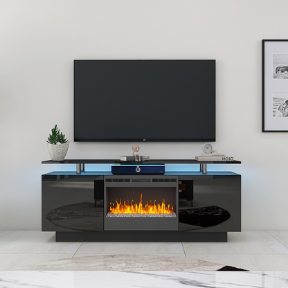 Black 160CM large TV cabinet with fireplace can heating change color 9 models 8 levels have LED Light