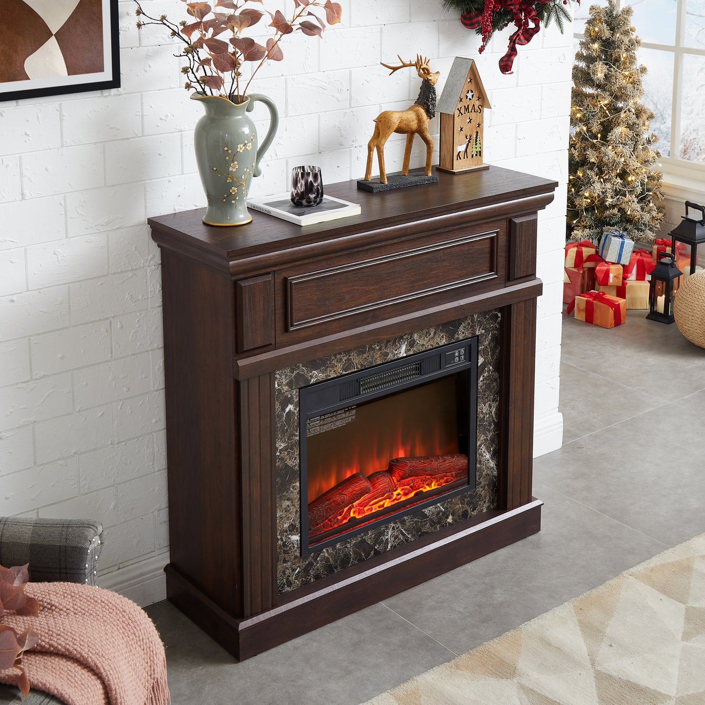 Electric Fireplace with Mantel,fireplace mantel surround with 23" Fireplace Insert, Adjustable Flame, Remote Control, Cherry,41.34"W*14"D*40"H