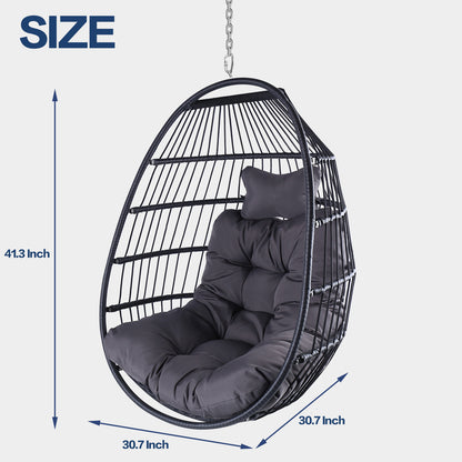 Swing Hammock Egg Basket Chairs Without Stand Indoor Outdoor, UV Resistant Cushion Hanging Chair, Foldable Frame 350lbs Capacity Ceiling Hammock Chair for Patio Porch Backyard Balcony