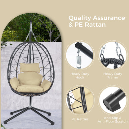 Egg Chair with Stand Indoor Outdoor Swing Chair Patio Wicker Hanging Egg Chair Hanging Basket Chair Hammock Chair with Stand for Bedroom Living Room Balcony