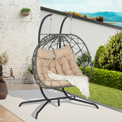 2 Person Outdoor Rattan Hanging Chair Patio Wicker Egg Chair