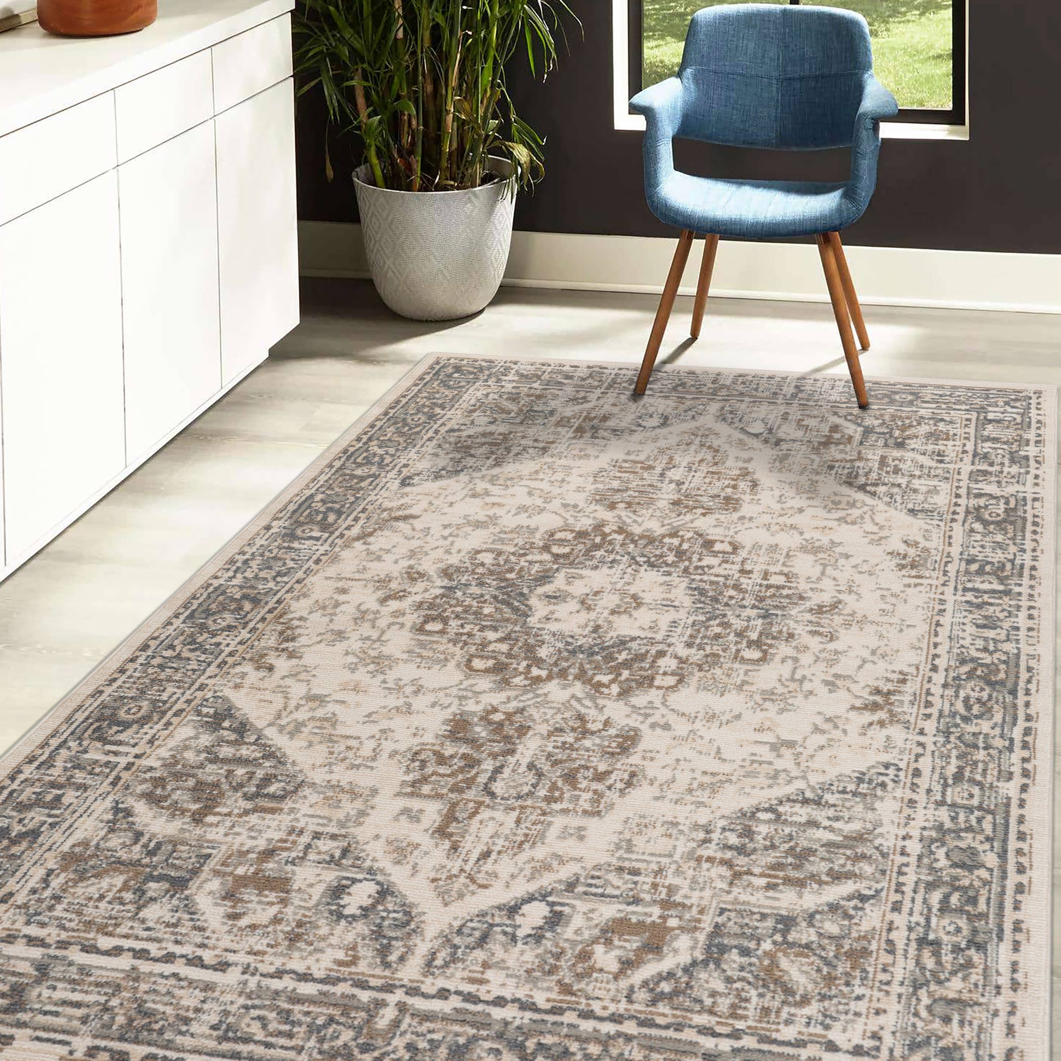 Alpine Hashlei Light Beige Medallion Area Rug: 7'10" x 7'10"