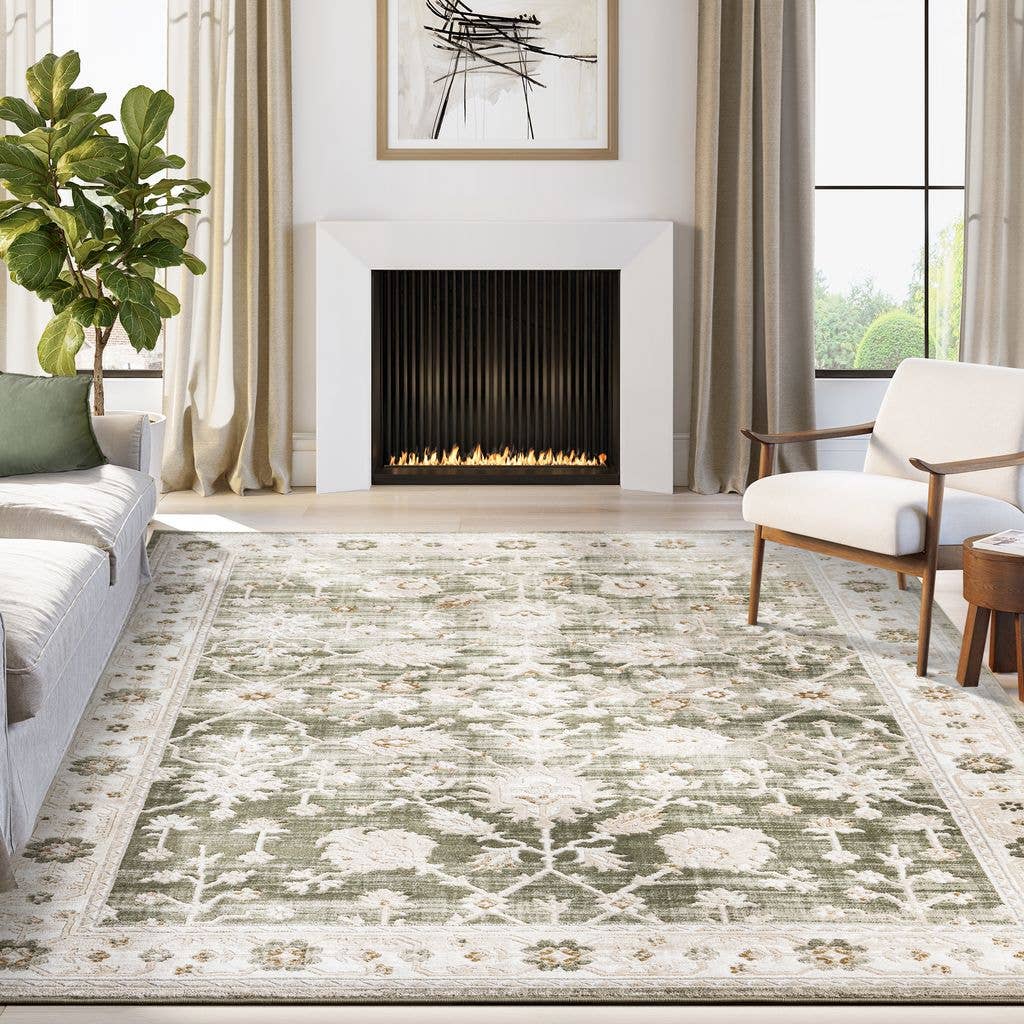 Abani Rugs Ivy Vintage Green Floral Area Rug: 5'3" x 7'6"