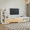 ON-TREND 74.8''-126'' Extendable TV Stand with 3 Tier Bookshelves for TVs up to 110'', Adjustable Entertainment Center with Storage Cabinets, Sliding Tabletop Media Console for Living Room, White