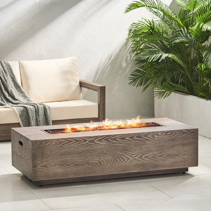 56" Outdoor 50,000 BTU Rectangular Iron Propane Fire Pit, Brown Wood Pattern (Tank Cover not Included)