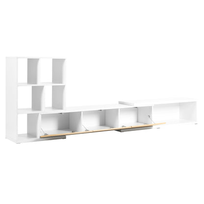 ON-TREND 74.8''-126'' Extendable TV Stand with 3 Tier Bookshelves for TVs up to 110'', Adjustable Entertainment Center with Storage Cabinets, Sliding Tabletop Media Console for Living Room, White