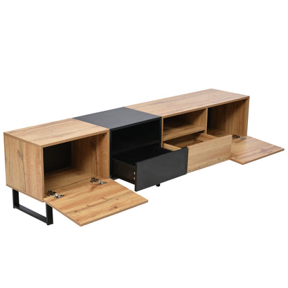 Modern TV Stand with 2 Cabinets& Open Storage Compartment, Color-matching Media Console Table for TVs up to 85'', Entertainment Center with Drop Down Door for Living Room, Bedroom, Home Theatre