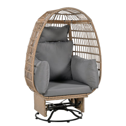 TREXM Outdoor Swivel Chair with Cushions, Rattan Egg Patio Chair with Rocking Function for Balcony, Poolside and Garden (Natural Wicker + Grey Cushion)