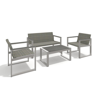 Aluminum and Rattan Modern 4 Piece Sofa Seating Group For Patio Garden Outdoor