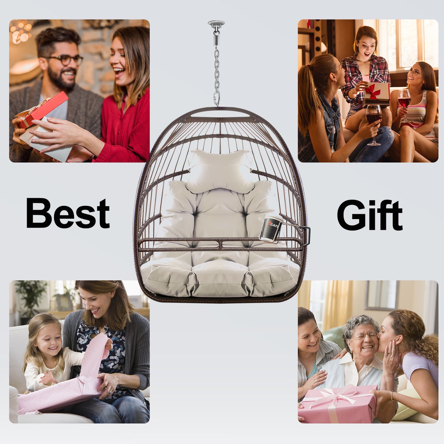 Swing Hammock Egg Basket Chairs Without Stand Indoor Outdoor, UV Resistant Cushion Hanging Chair, Foldable Frame 350lbs Capacity Ceiling Hammock Chair for Patio Porch Backyard Balcony