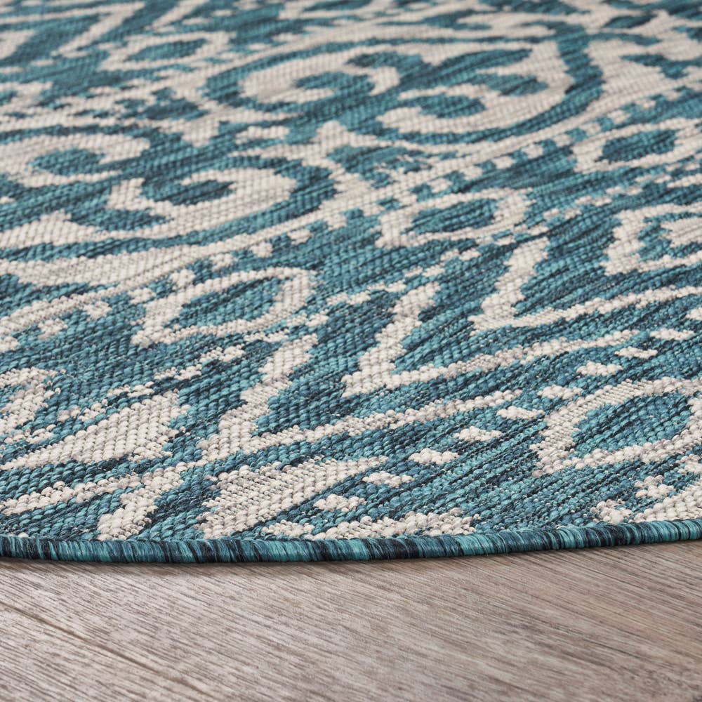 Sylvestra Geometric Blue/Green Indoor/Outdoor Area Rug: Ivory/Teal / 5' x 8'