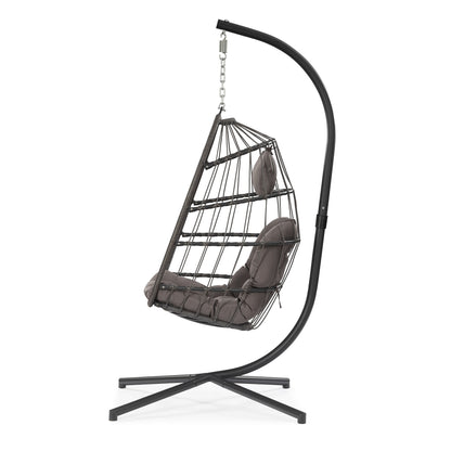 outdoor patio Wicker Hanging Chair Swing Chair Patio Egg Chair UV Resistant Dark grey cushion Aluminum frame