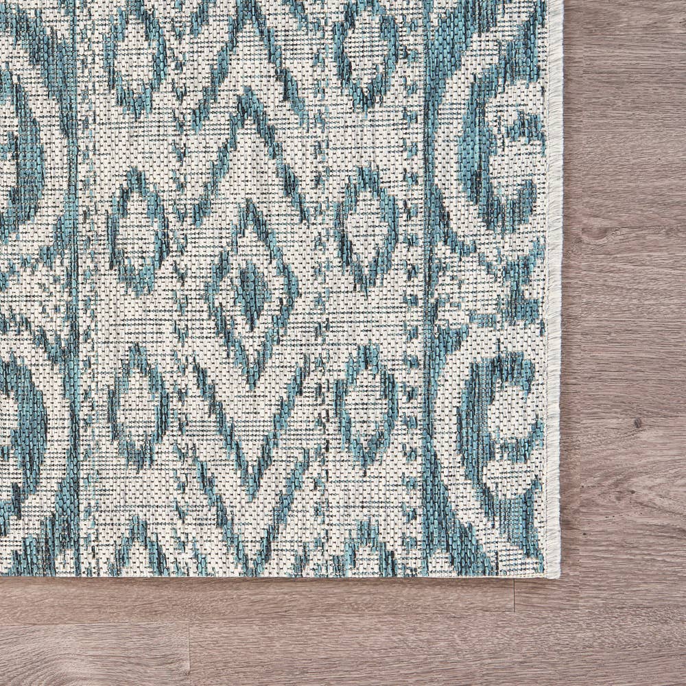 Sylvestra Geometric Blue/Green Indoor/Outdoor Area Rug: Ivory/Teal / 5' x 8'
