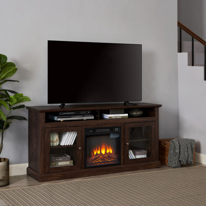 TV Stand for 65 inch TV, Entertainment Center with 18" Fireplace Insert TV Console Cabinet for Living Room/Bedroom Brown, 60"W*15.75"D*29"H