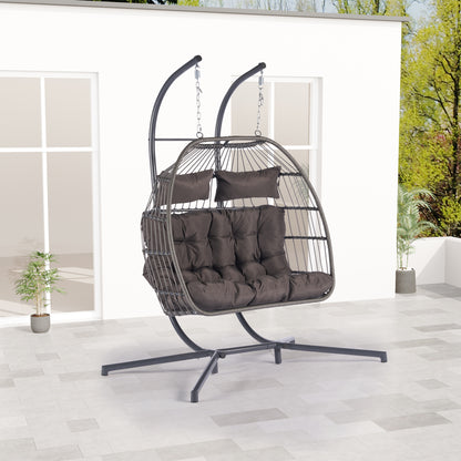 2 Person Outdoor Rattan Hanging Chair Patio Wicker Egg Chair